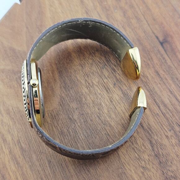 Saddle River Women's Ornate Cuff Watch Brown Tooled Leather Southwestern Boho - Picture 5 of 7